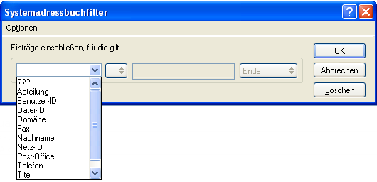 Dialogfeld "Systemadressbuch-Filter"