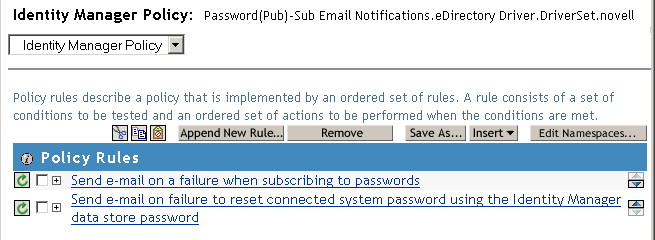 Beschreibung: Seite mit zwei Regeln in einer Passwortsynchronisierungsrichtlinie