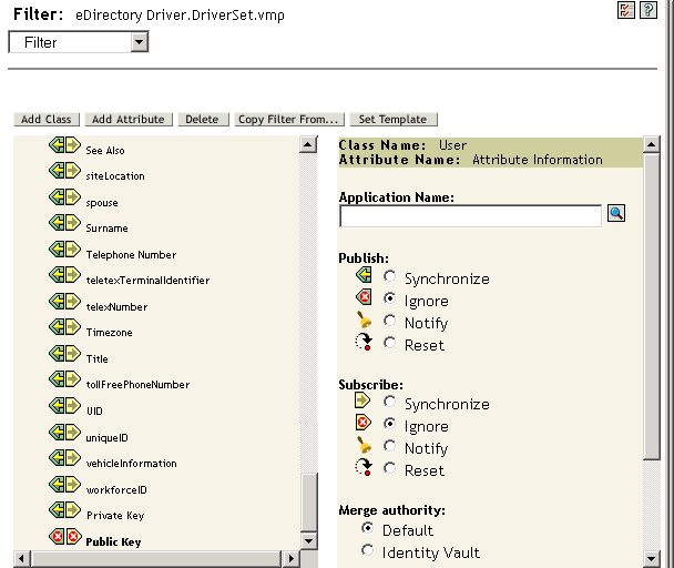 Beschreibung: „Private Key“ und „Public Key“ im Filter auf „Ignorieren“ eingestellt