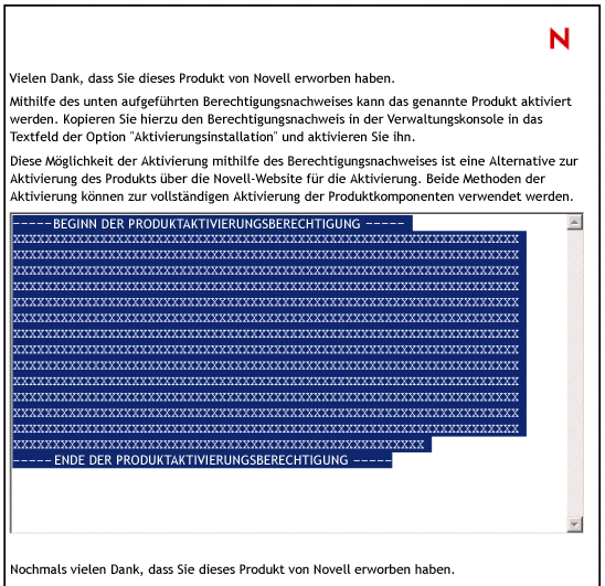 Berechtigungsnachweis für die Aktivierung