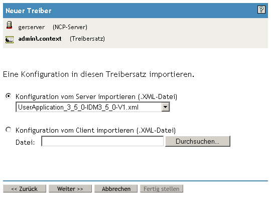 Importieren einer Treiberkonfigurationsdatei