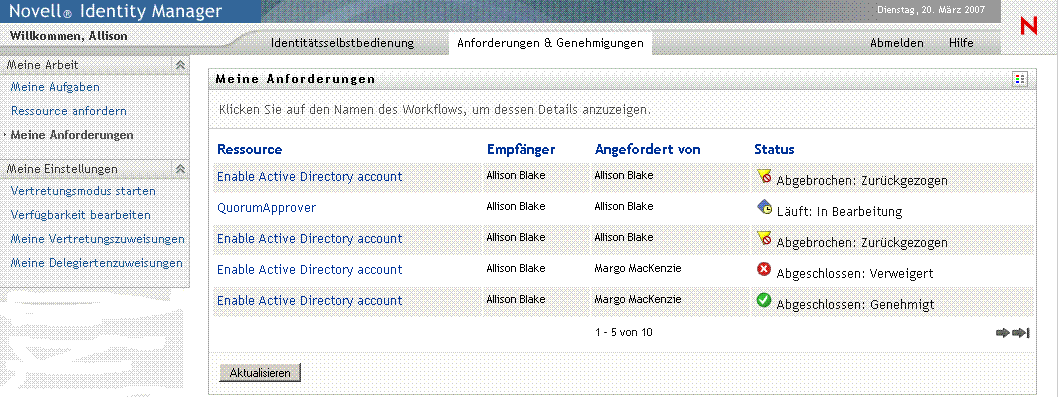 Seite „Meine Anforderungen“