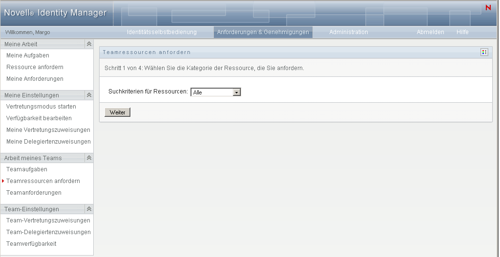 Auswahlliste „Suchkriterien für Ressourcen“ 