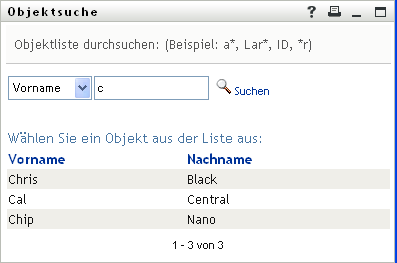 Nach einer Suche werden die Suchergebnisse auch auf der Seite „Objektsuche“ angezeigt 