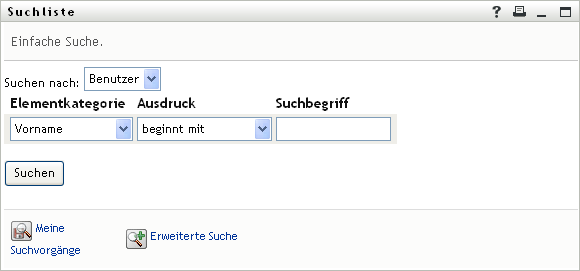 Eine einfache Suche auf der Seite „Suchliste“ 