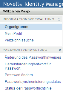 Menüaktionen in der Registerkarte „Identitätsselbstbedienung“