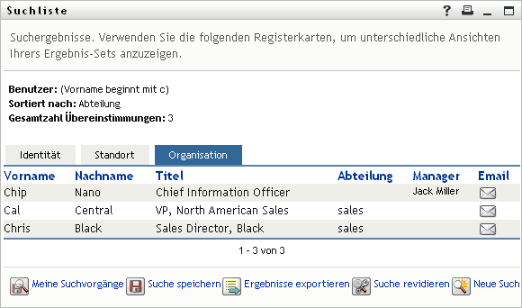 Registerkarte auswählen, um die Ansicht der Suchergebnisse zu ändern