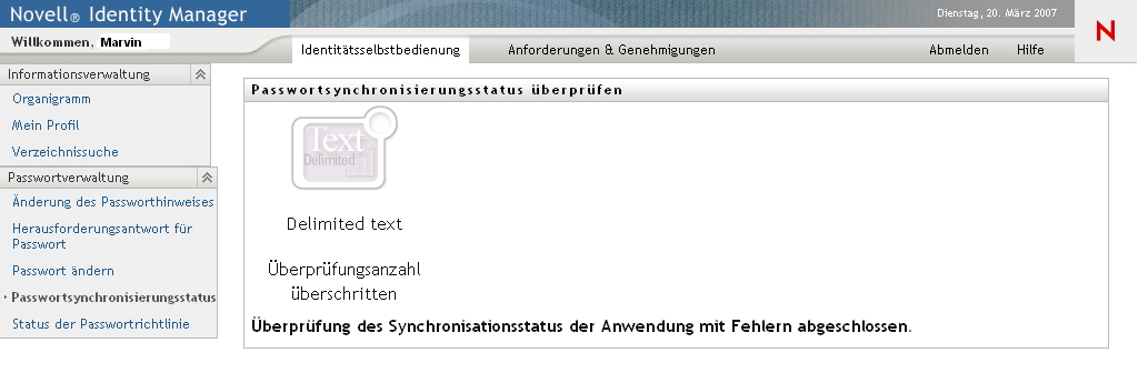 Seite „Passwortsynchronisierungsstatus“