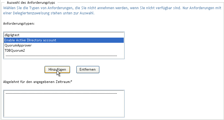 Auswahlliste für den Anforderungstyp 