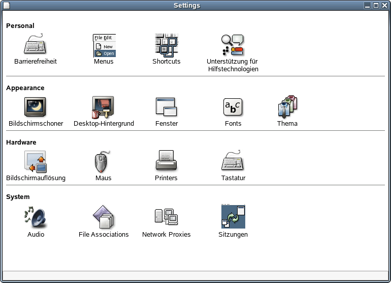 Vergleich der Systemsteuerung unter Windows mit den persönlichen Einstellungen für Novell Linux Desktop