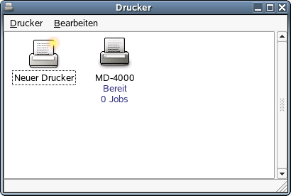 Vergleich des Ordners "Drucker und Faxgeräte" mit der Ansicht "Drucker" in Novell Linux Desktop