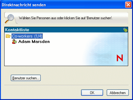 Dialogfeld „Direktnachricht senden“, Schaltfläche „Benutzer suchen“