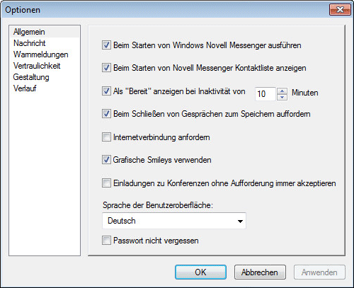 Dialogfeld „Optionen“ mit der Seite „Allgemein“