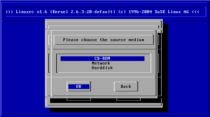 Selecting the Source Medium in linuxrc