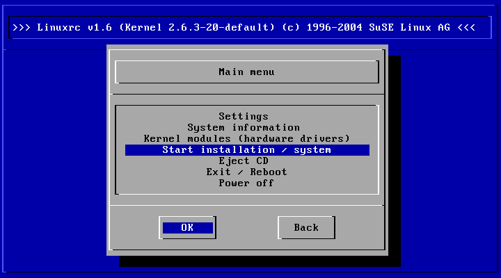 The Main Menu of linuxrc