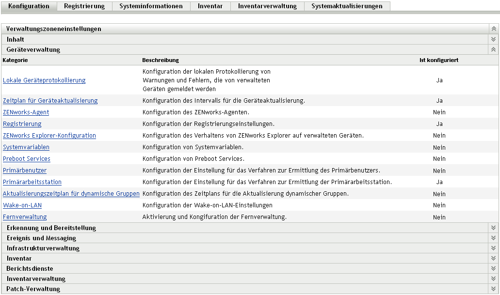 Registerkarte "Konfiguration" > Bereich "Geräteverwaltung"