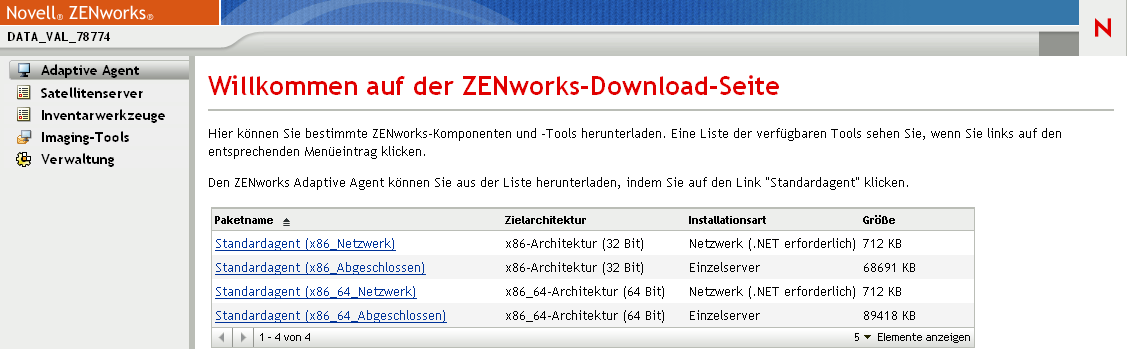 Seite "ZENworks-Download"