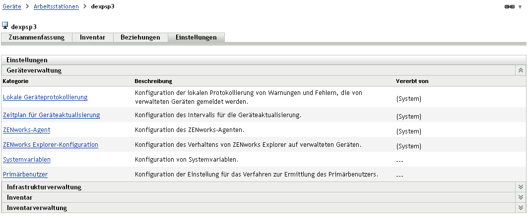 Kontrollleiste "Geräteeinstellungen"