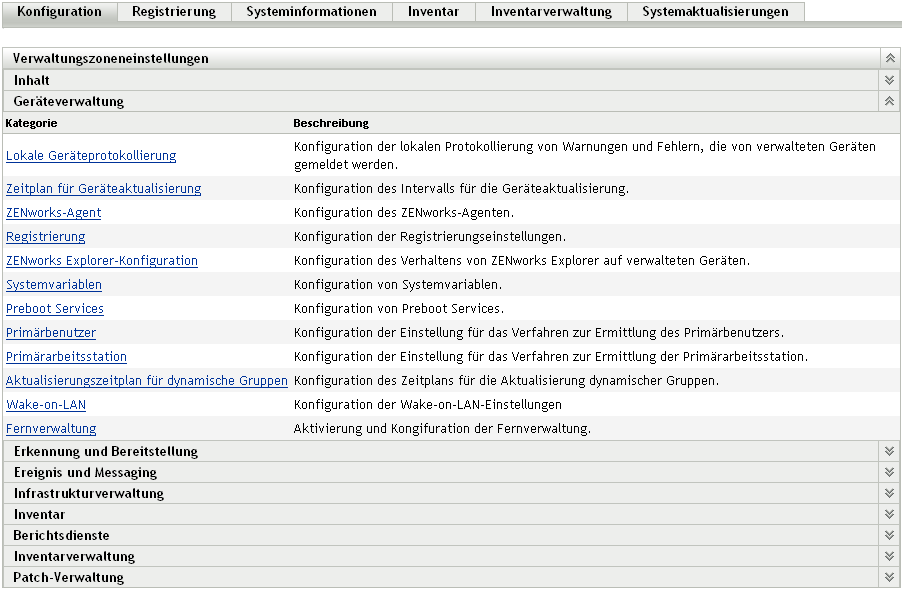 Registerkarte "Konfiguration" > Einstellungen "Geräteverwaltung"