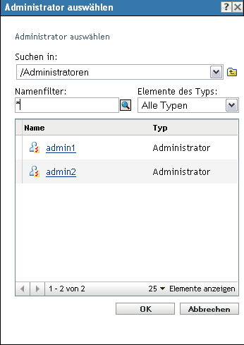 Dialogfeld "Administrator auswählen"