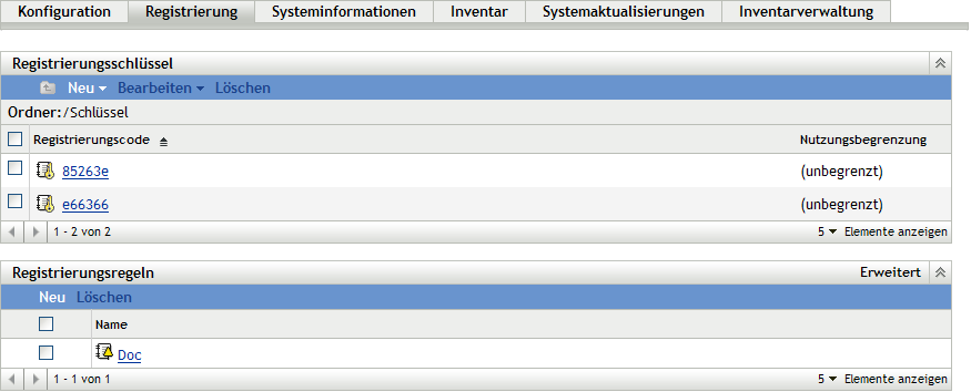 Seite „Registrierung“