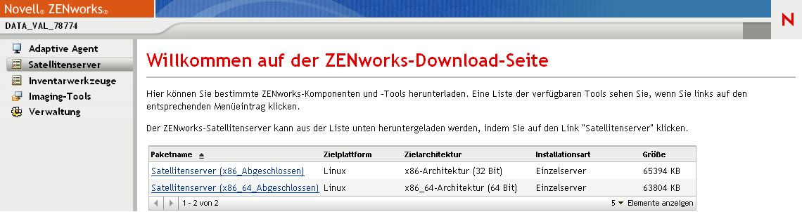 Seite ZENworks-Download