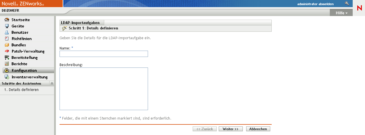 Assistent für LDAP-Importaufgaben > Seite „Details definieren“