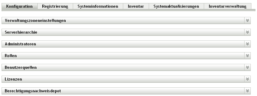 Registerkarte „Konfiguration“, alle Abschnitte geschlossen