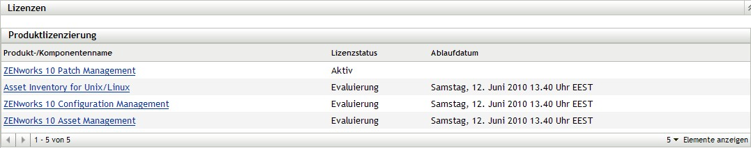 Abschnitt „Lizenzen“ erweitert