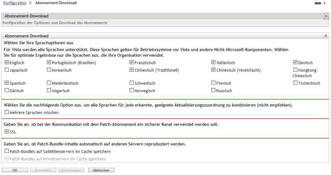 Seite „Optionen zum Download des Abonnements“