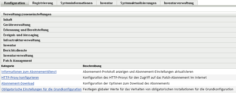 Konfigurationsoptionen für das Patch Management