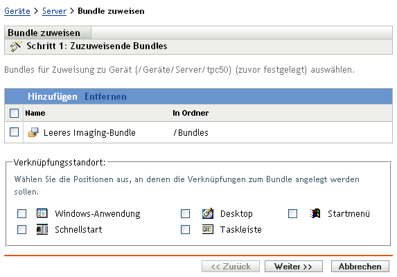 Assistent zur Zuweisung von Bundles - Seite „Zuzuweisende Bundles“