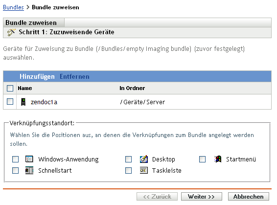 Assistent zum Zuweisen von Bundles - Seite „Zuzuweisende Geräte“