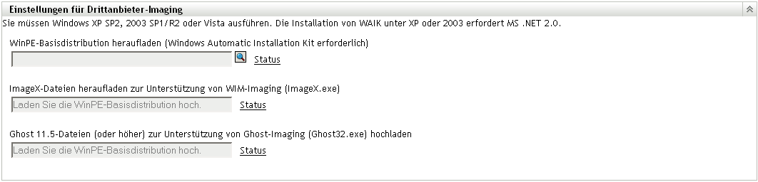 Bereich „Einstellungen für Drittanbieter-Imaging“