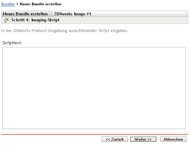 Assistent zum Erstellen neuer Bundles - Seite „Imaging-Skript“