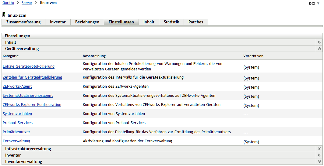 Kontrollleiste Geräteeinstellungen