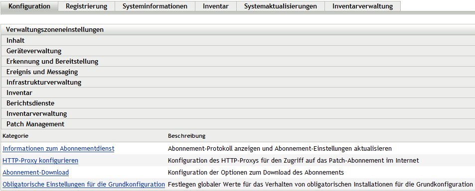 Registerkarte Konfiguration, Abschnitt Patch Management