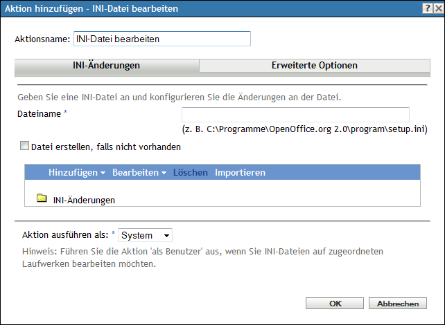 Dialogfeld „INI-Datei bearbeiten“: Seite „INI-Änderungen“