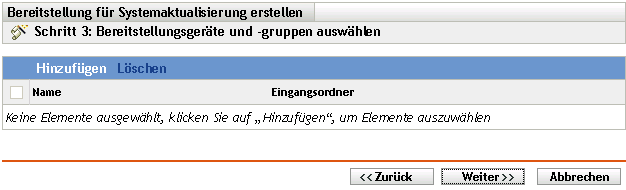 Assistentenseite „Geräte und Gruppen für Bereitstellung auswählen“