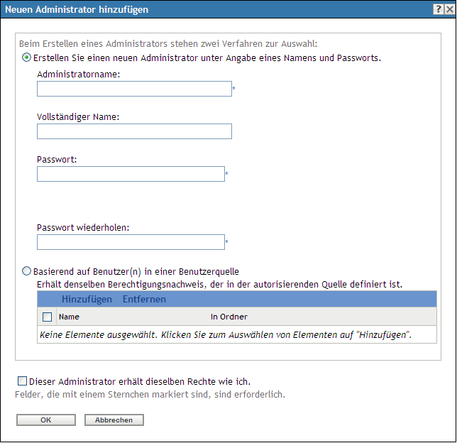 Dialogfeld „Neuen Administrator hinzufügen“