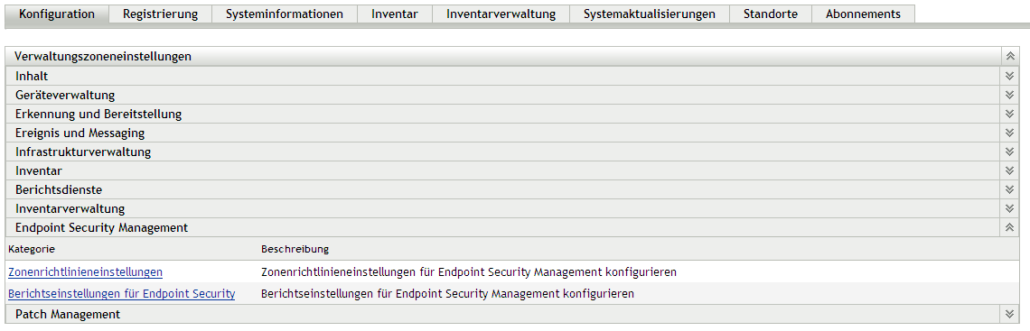 Bereich „Endpoint Security Management“