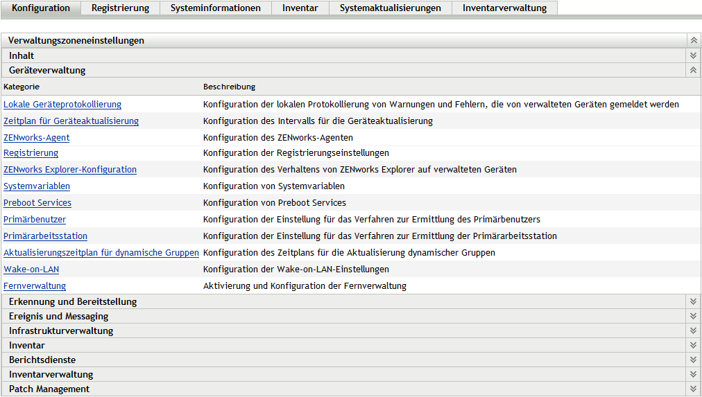 Kontrollleiste „Verwaltungszoneneinstellungen“ (Konfiguration > Registerkarte „Geräteverwaltung“)