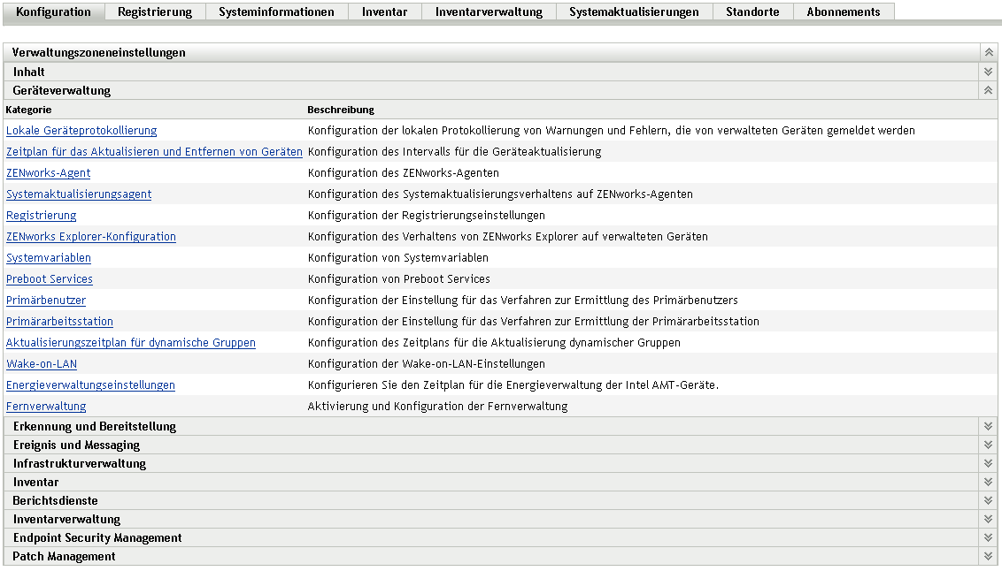 Registerkarte „Konfiguration“ > Bereich „Geräteverwaltung“