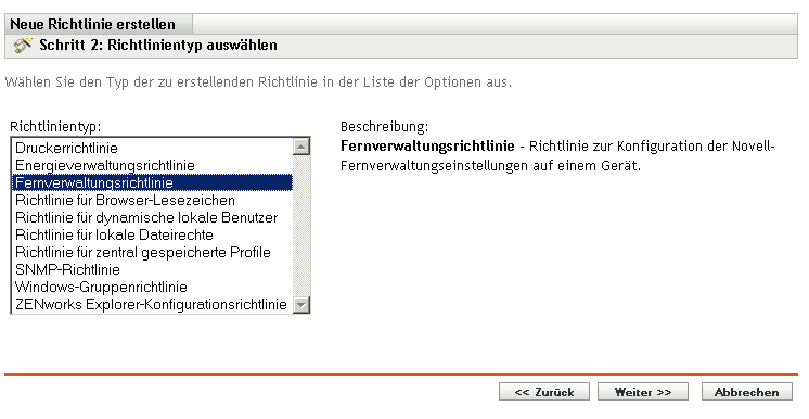 Seite „Richtlinientyp auswählen“ im Assistenten zum Erstellen neuer Richtlinien