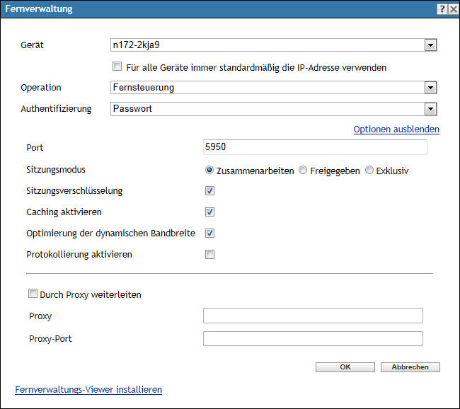 Dialogfeld „Fernverwaltung“
