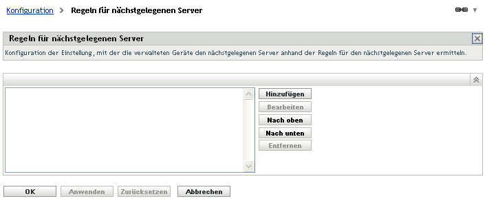 Bereich „Regeln für nächstgelegenen Server“