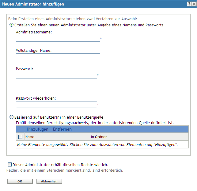 Dialogfeld „Neuen Administrator hinzufügen“