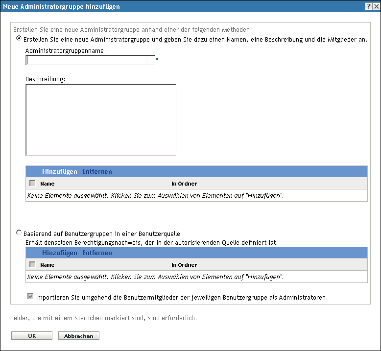 Dialogfeld „Neue Administratorgruppe hinzufügen“