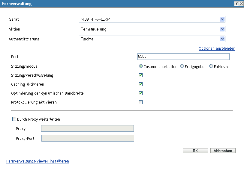 Dialogfeld „Fernverwaltung“