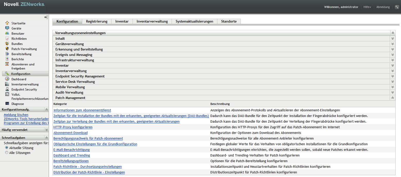 Registerkarte „Konfiguration“, Abschnitt „Patch Management“